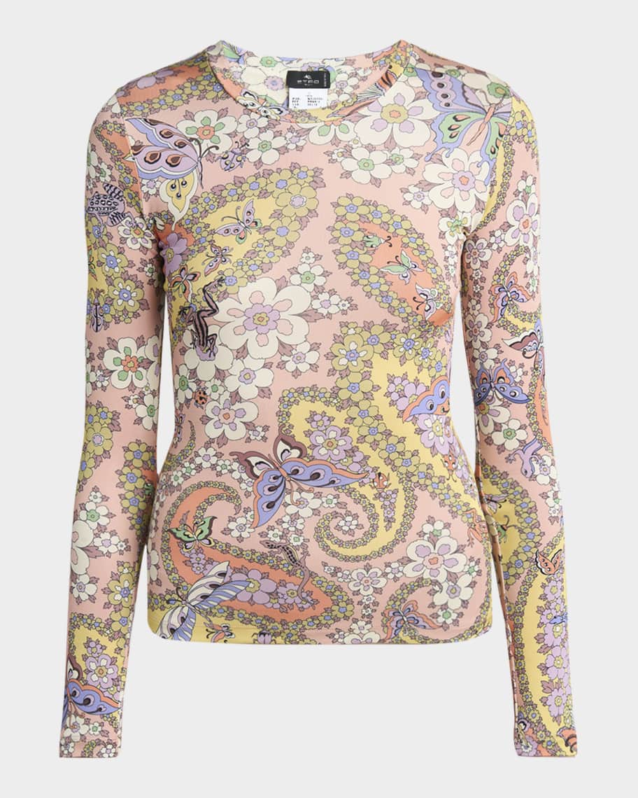 【送料&関税込】Etro Jersey With Logo And Paisley Print Etro Paisley Foliage-Print Jersey Long-Sleeve Top | Neiman
