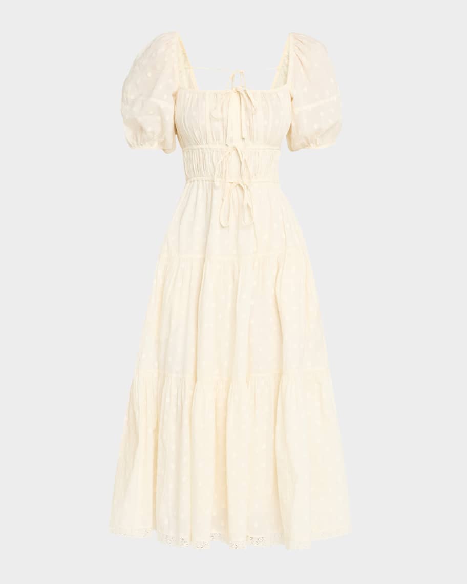 Ulla Johnson Palma Polka Dot Puff-Sleeve Midi Dress