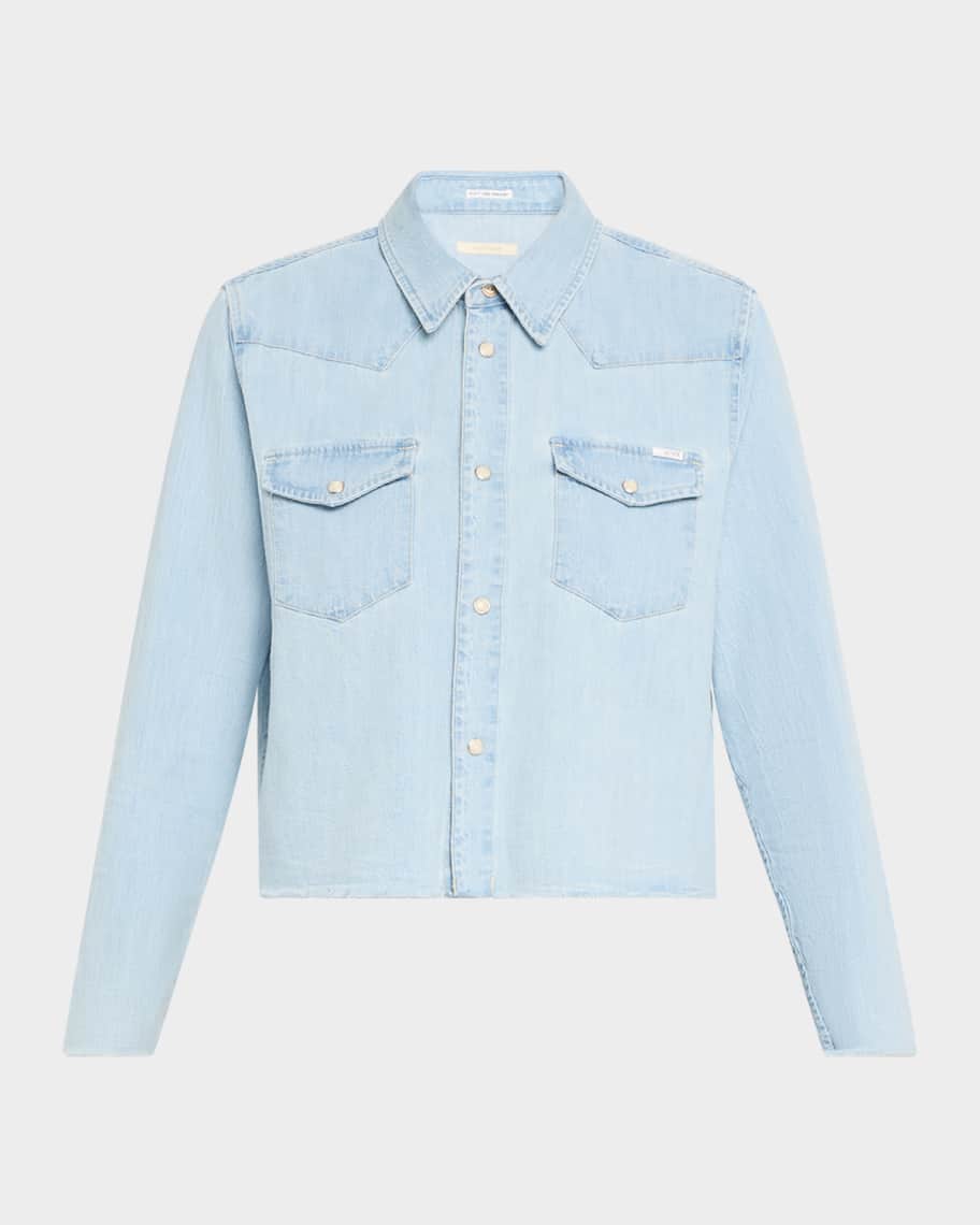 MOTHER The Super Ex Crop Step Fray Shirt | Neiman Marcus