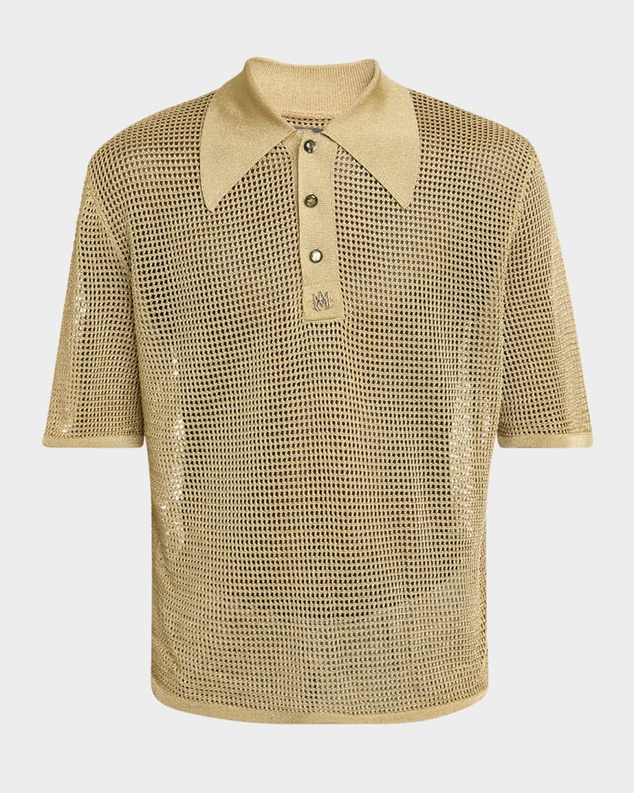 Amiri Men's Lurex Mesh Polo Shirt | Neiman Marcus