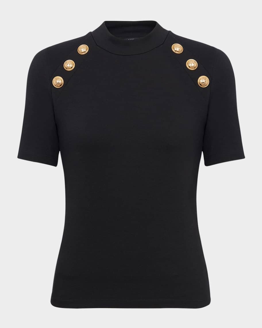 Tシャツ・カットソー BALMAIN BLACK STRETCH BOUCLE TOP Balmain logo-print Cotton T-shirt | Black | FARFETCH BH