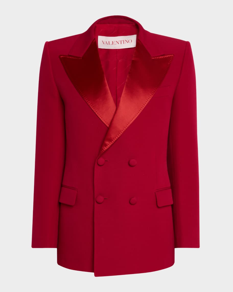 ジャケット Valentino Garavani Double-Breasted Jacket In Grain De P VALENTINO GARAVANI Double-Breasted Silk-Satin Suit Jacket