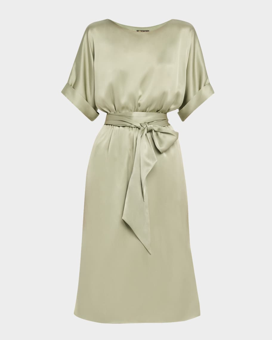 Loro Piana Caren Belted Silk Midi Dress | Neiman Marcus