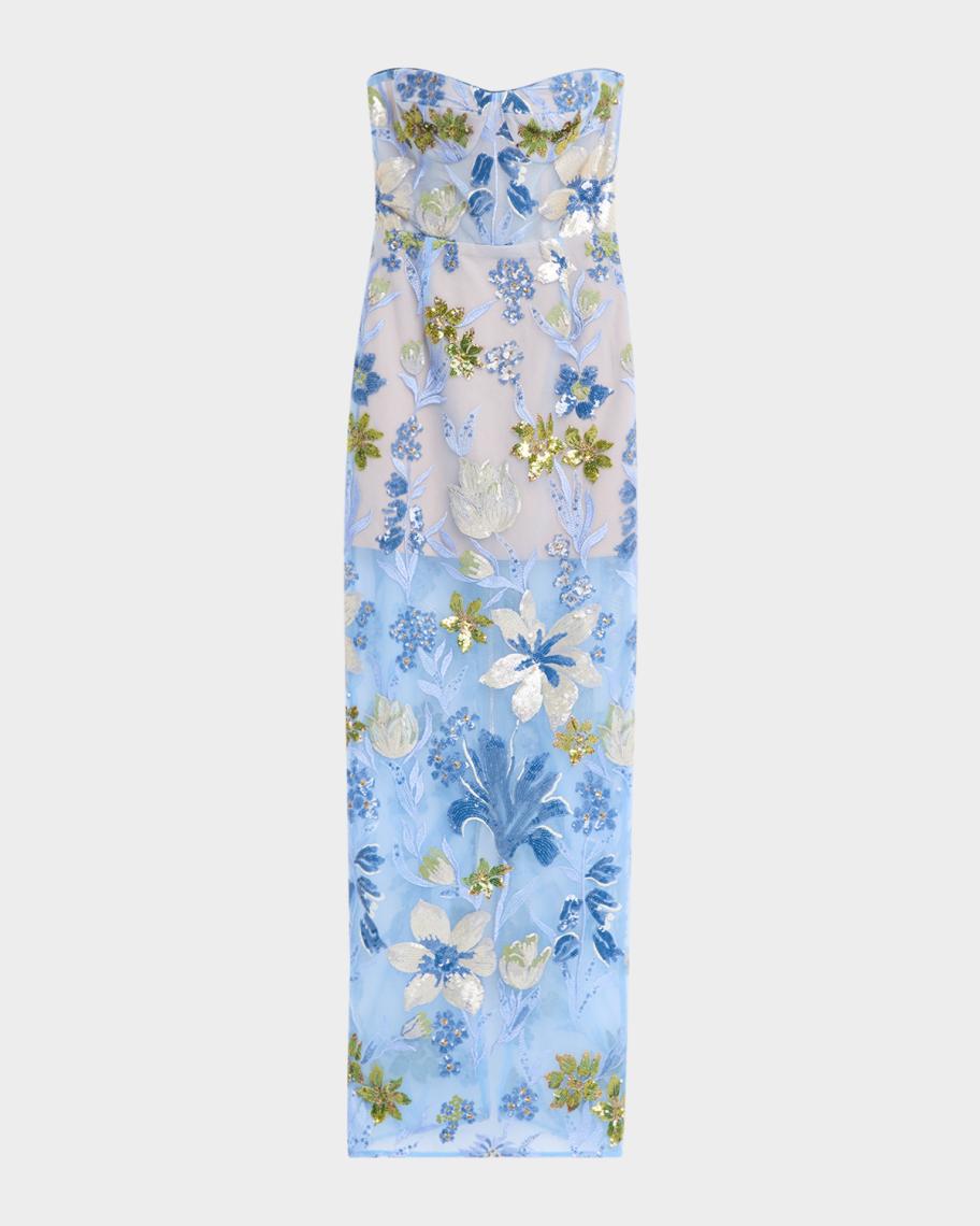 brock collection blue floral dress Bronx and Banco Dahlia Sequin Column Gown fabrics or dye lots LD Midi Dress with Mid-Calf Belt Size:33