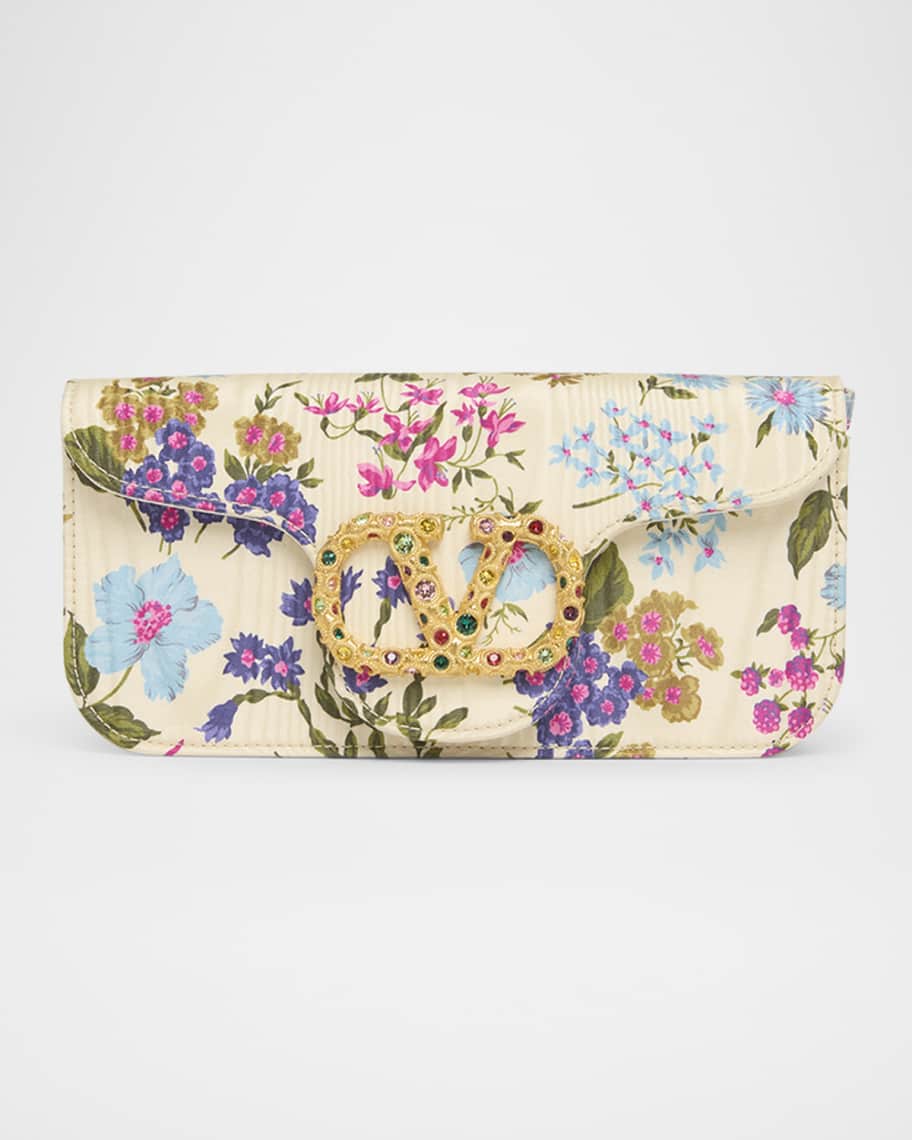 Valentino Garavani Loco VLOGO Moire Floral Satin Clutch Bag