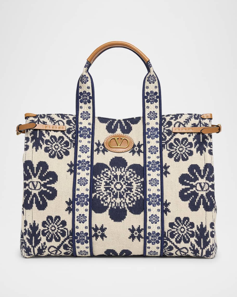 Valentino Garavani Antibes Jacquard Flower Canvas Tote Bag