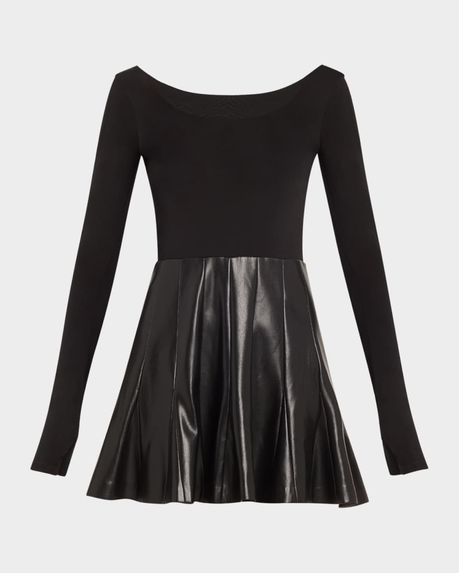 ALICE + OLIVIA Chara Vegan Leather Long-Sleeve Pleated Mini Dress | Neiman  Marcus