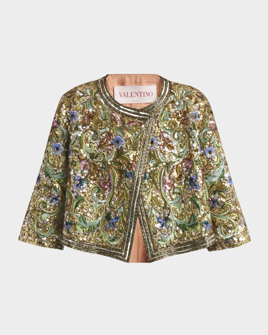 Valentino Garavani Floral Sequin Caplet Jacket | Neiman Marcus