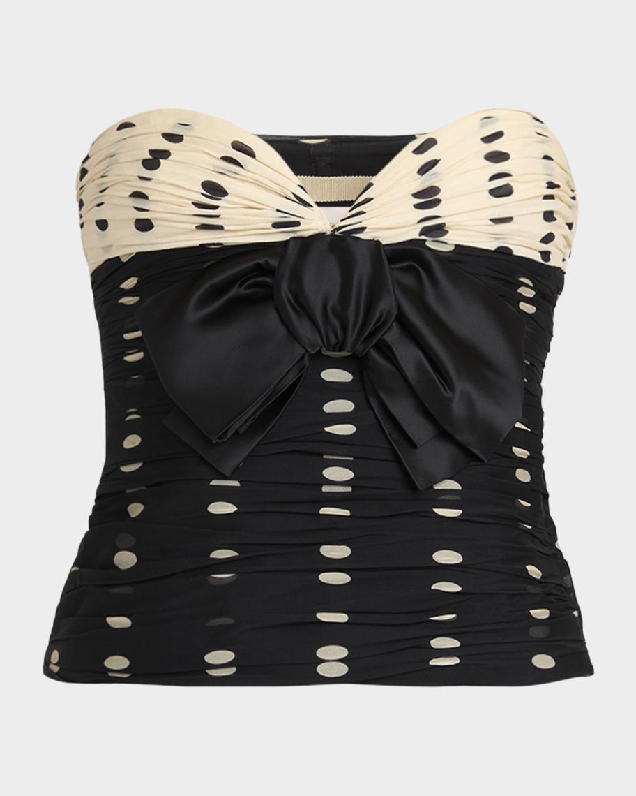 Valentino Garavani Strapless Polka Dot Ruched Bustier | Neiman Marcus