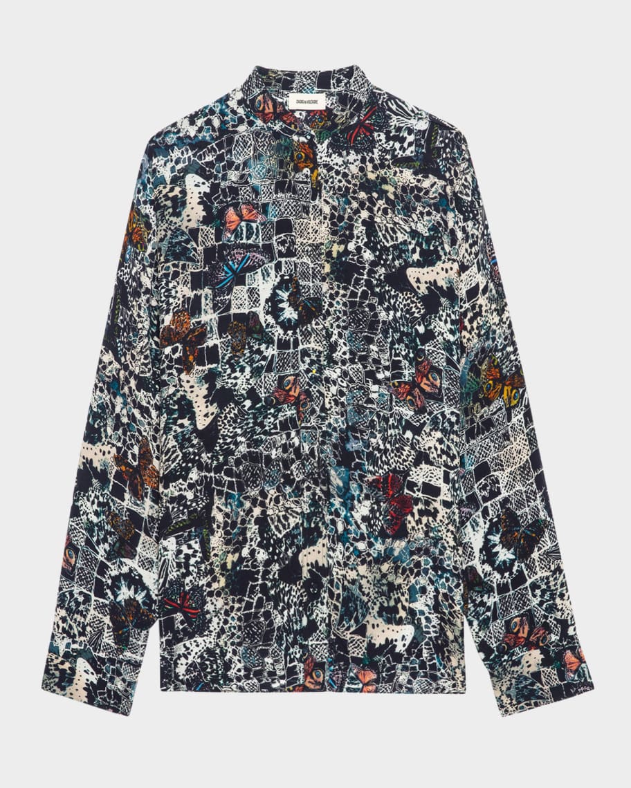 売れ筋商品|||ザディグ エ ヴォルテール シャツ レディース トップス TRUETT SOFT BUTTERFLIES - Button-down blouse - encre nm_4958993_100394_m