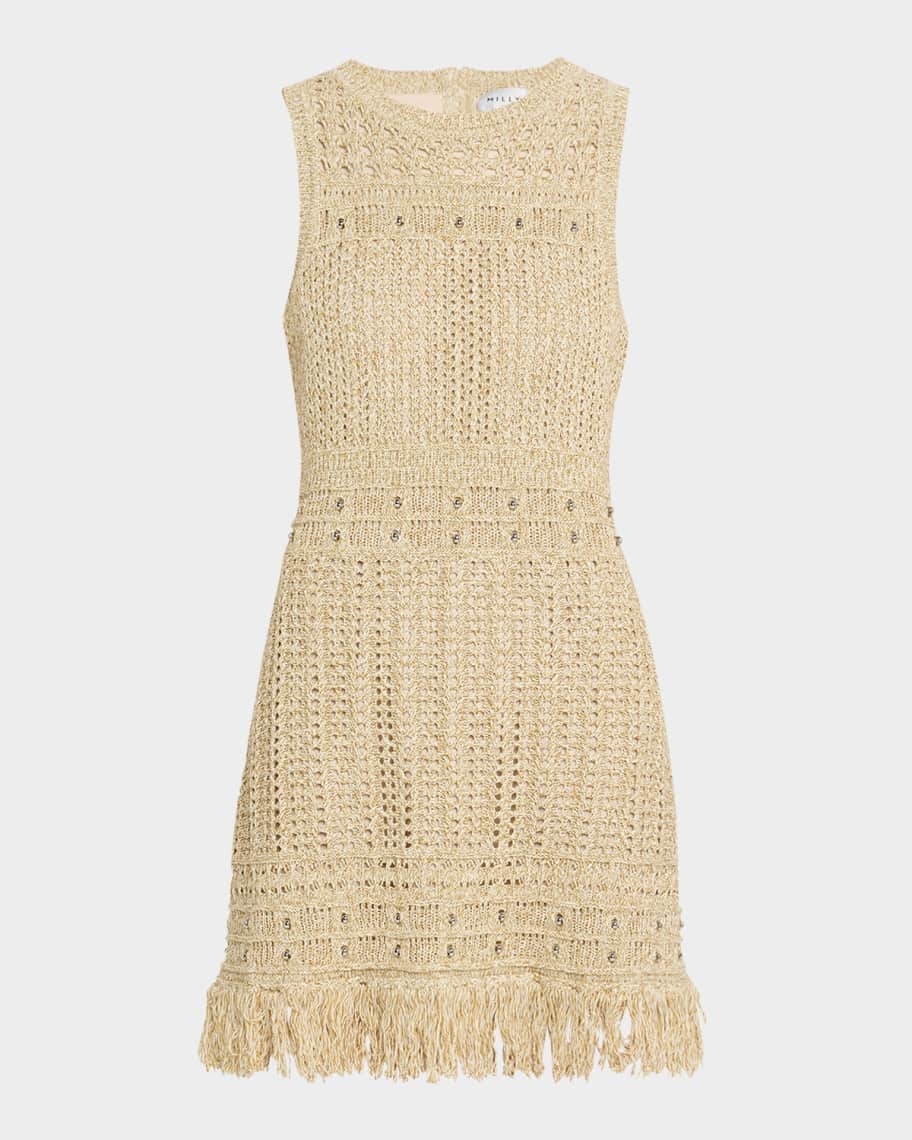 Milly Beaded Fringe-Hem Knit Mini Dress | Neiman Marcus