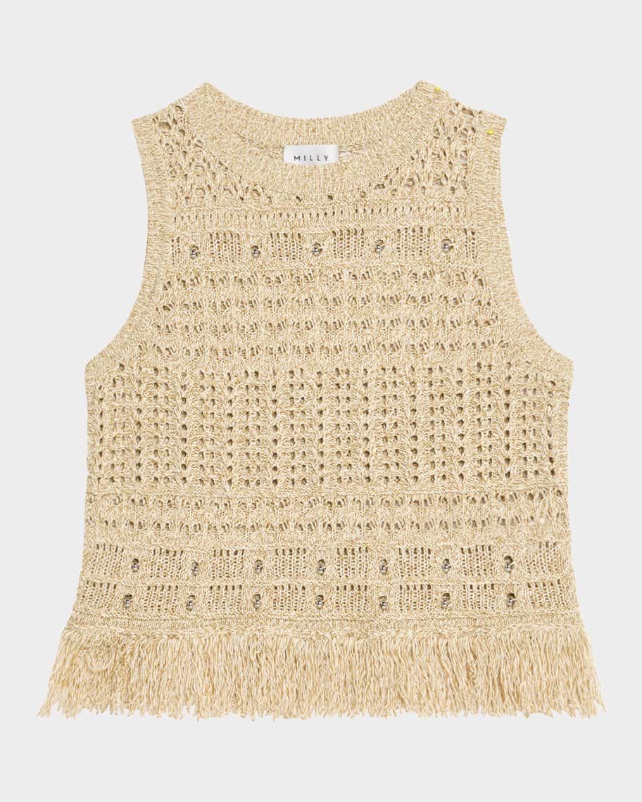 Milly Beaded Open-Knit Fringe Top | Neiman Marcus