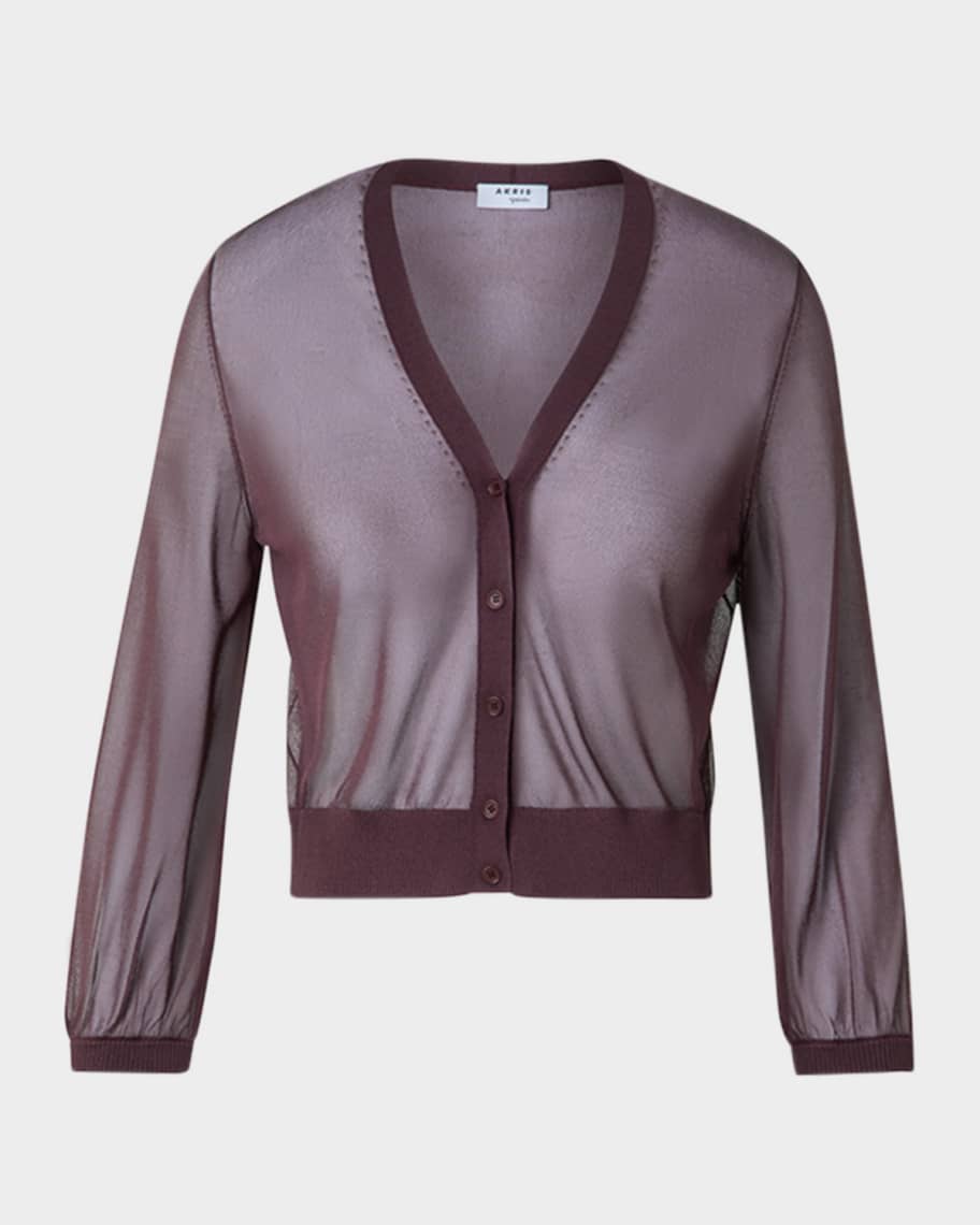 トップス pois sheer knit cardigan Akris punto V-Neck Sheer Viscose Knit Crop Cardigan | Neiman Marcus