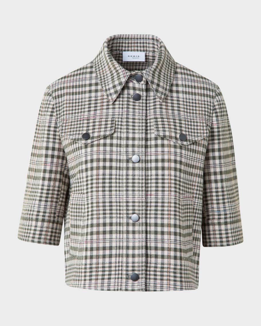 Akris punto Cotton-Blend Check Short Jean Jacket | Neiman Marcus