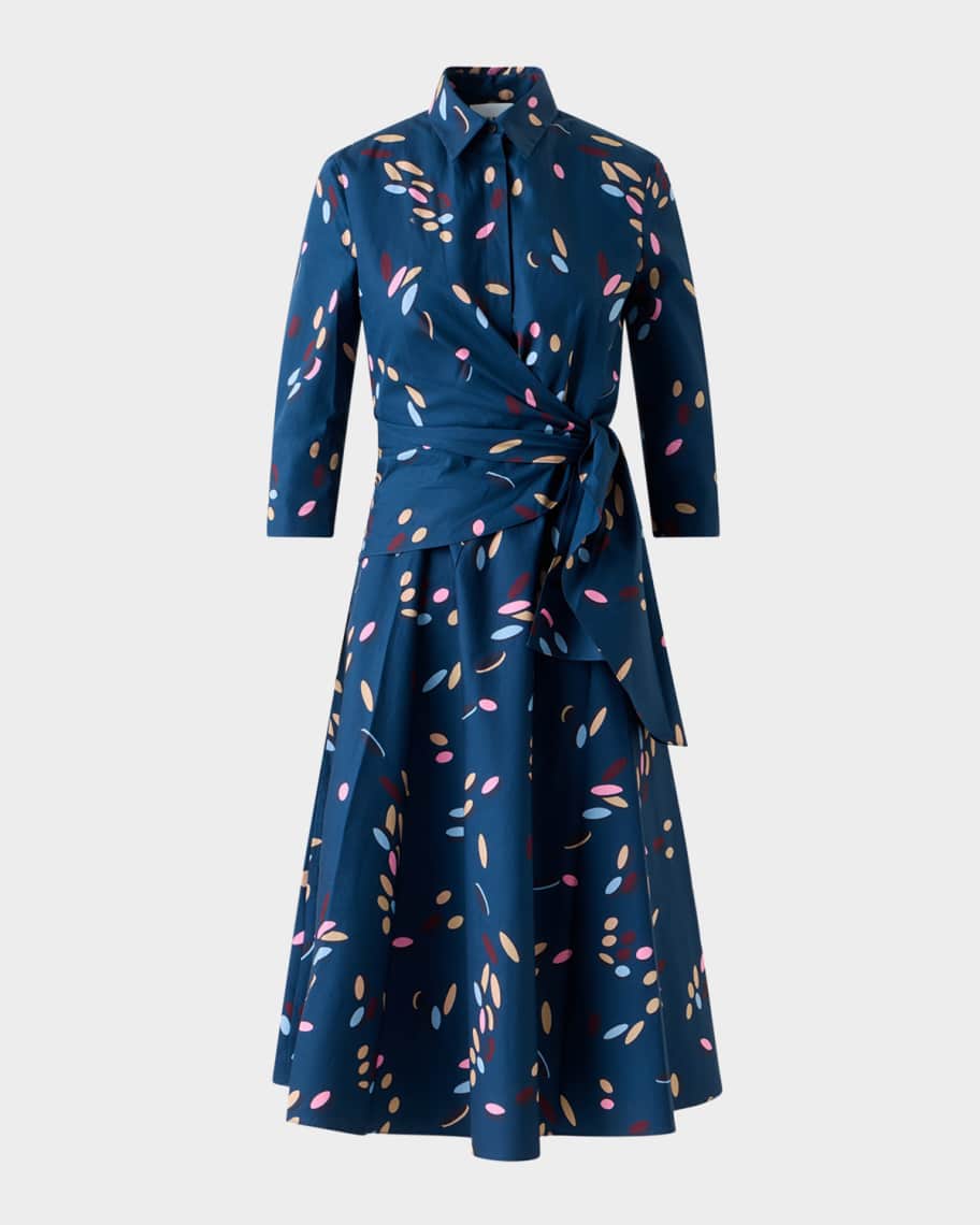 Akris punto Dropping Dots Cotton Poplin Midi Wrap Shirtdress