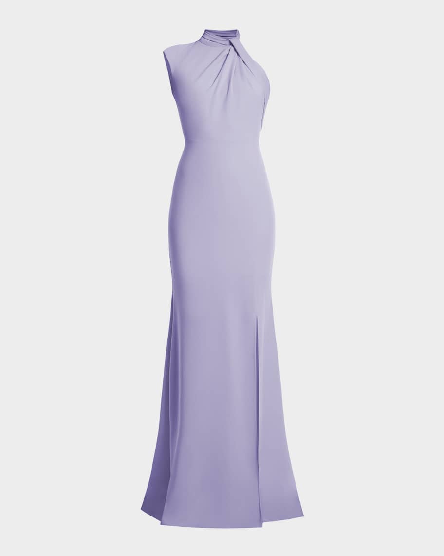 BCBGMAXAZRIA Asymmetric Sleeveless Twist-Front Gown