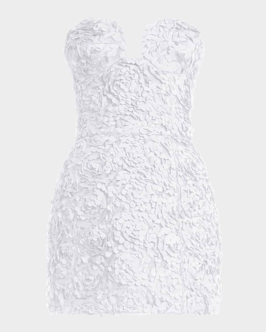BCBGMAXAZRIA Strapless Floral Ruffle Mini Dress | Neiman Marcus
