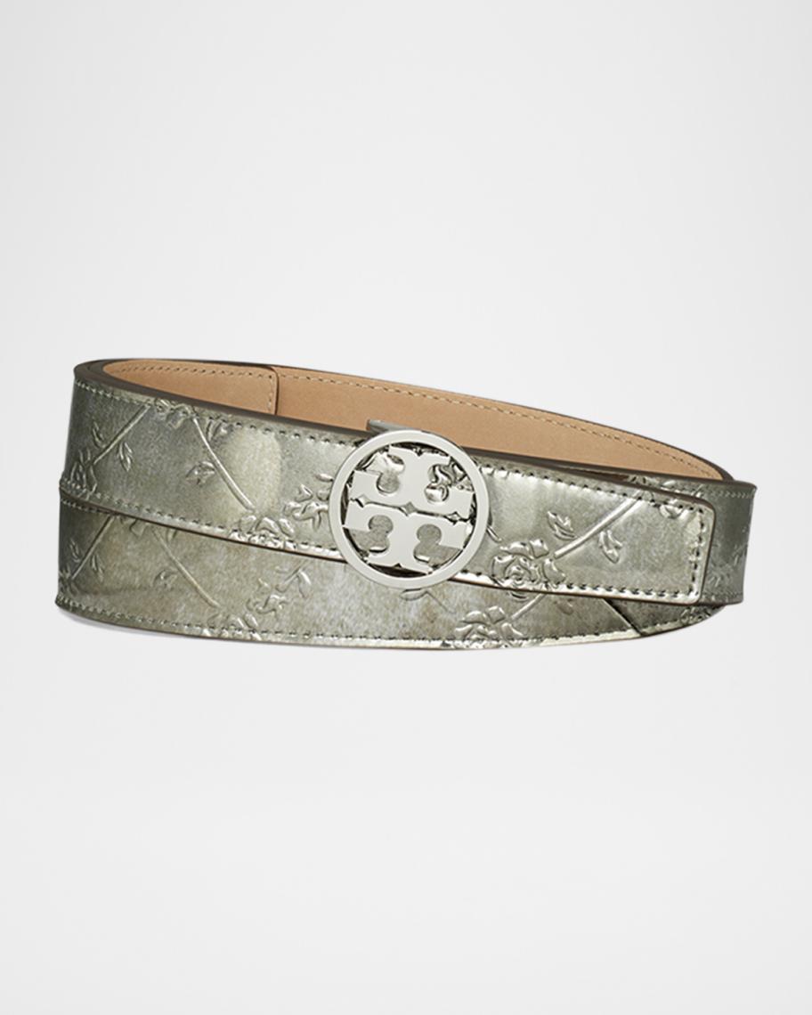 Tory Burch Miller Floral Embossed Metallic Belt | Neiman Marcus display picture 2
