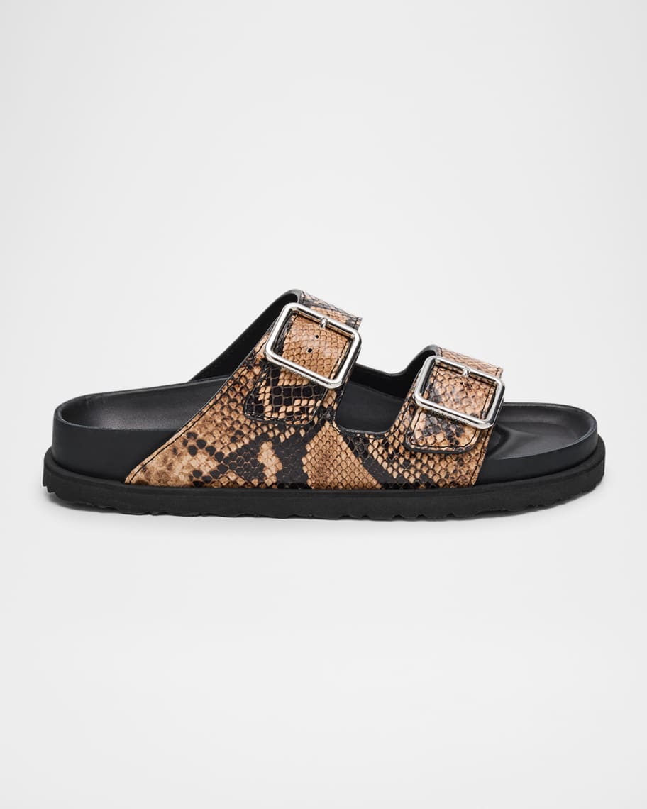 1774 Birkenstock Arizona Snake-Embossed Dual-Buckle Slide Sandals