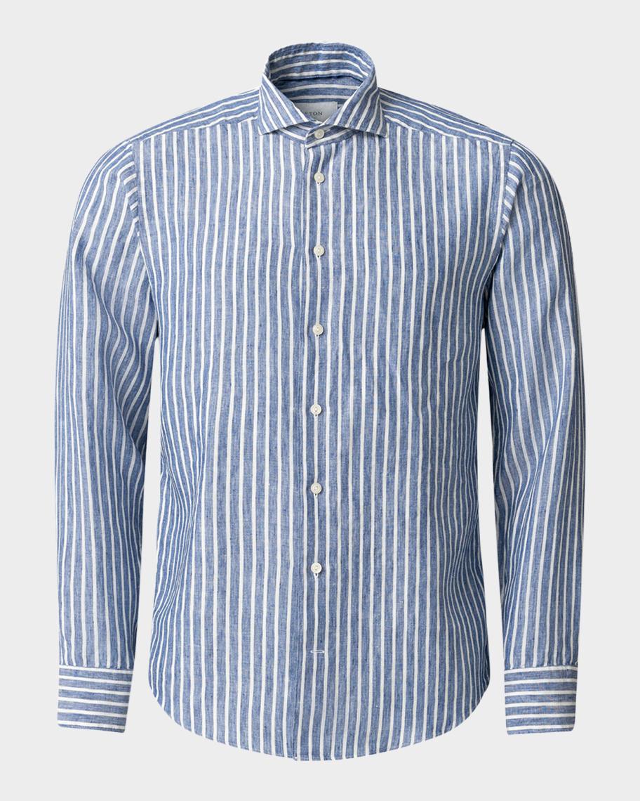 Eton Men's Signature Linen Stripe Contemporary Fit Casual Button-Down ...