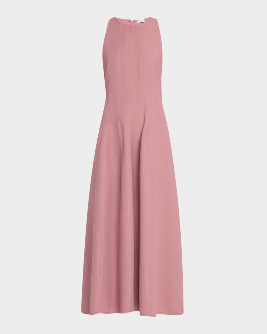 Brunello Cucinelli Sleeveless Linen Shaped Midi Dress