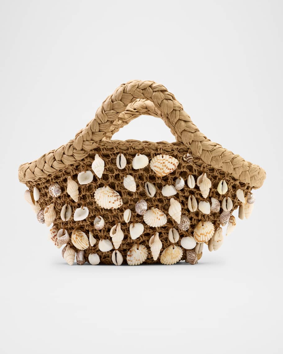 Shelly Mini Seashell Raffia Top-Handle Bag