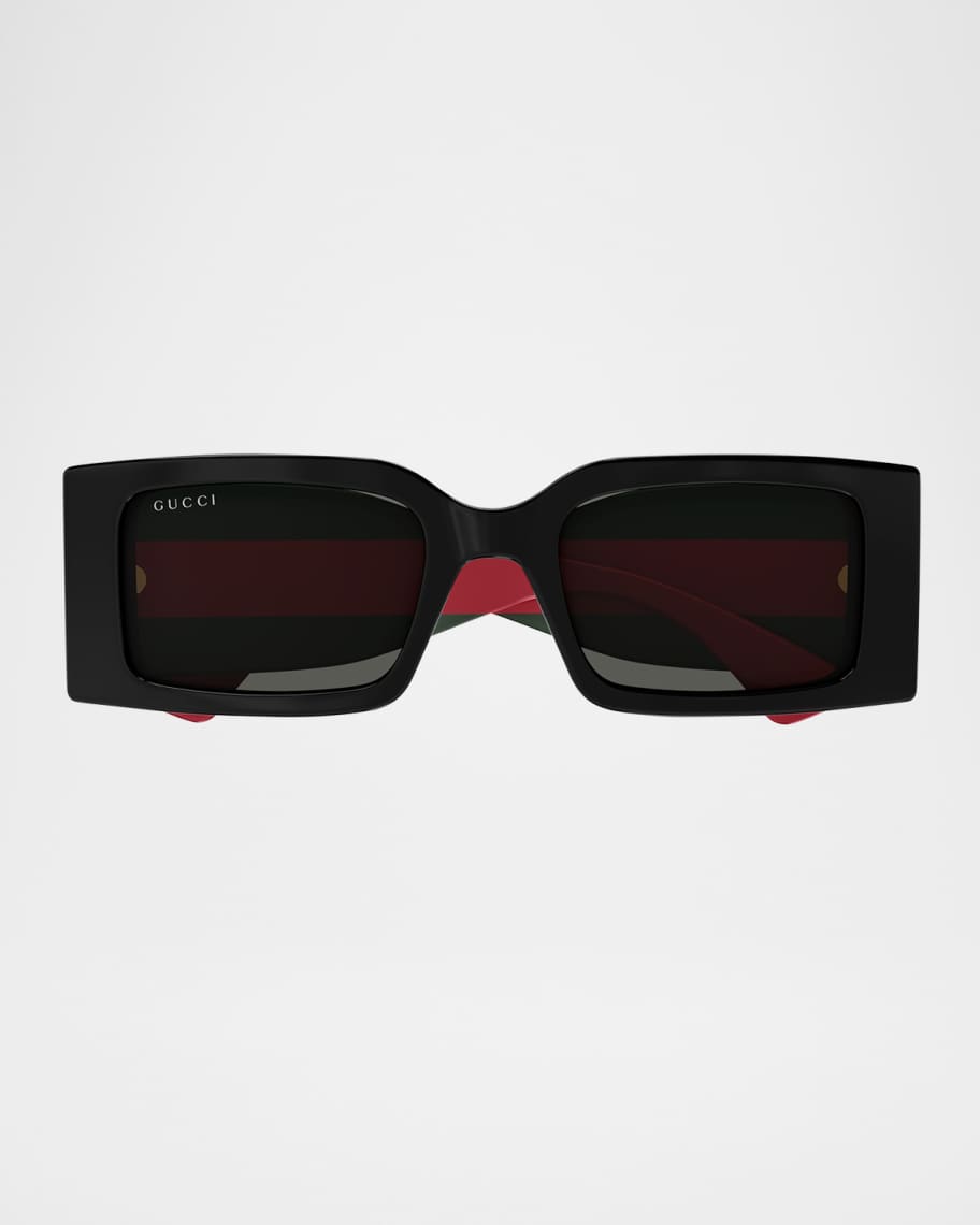 Gucci Logo-Print Rectangular Sunglasses | Neiman Marcus