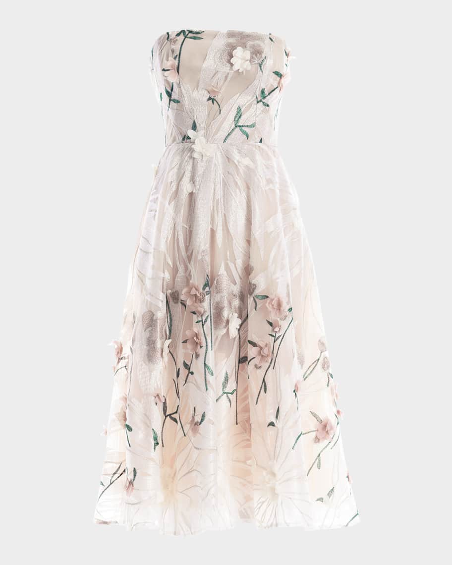 Dress the Population Black Label Kailyn Strapless Floral-Embroidered Midi  Dress | Neiman Marcus