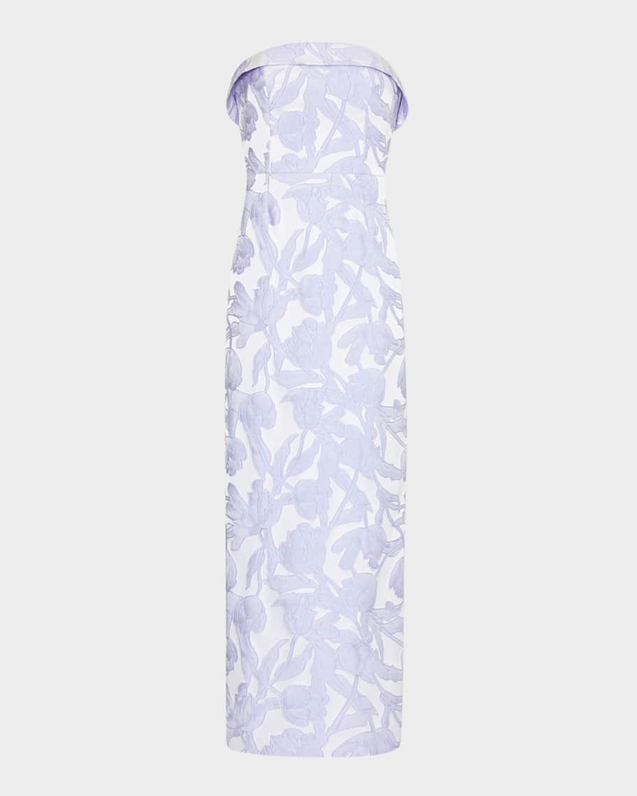 white christmas dresses Pink Strapless Floral Chiffon Gown with Ruched Detail
