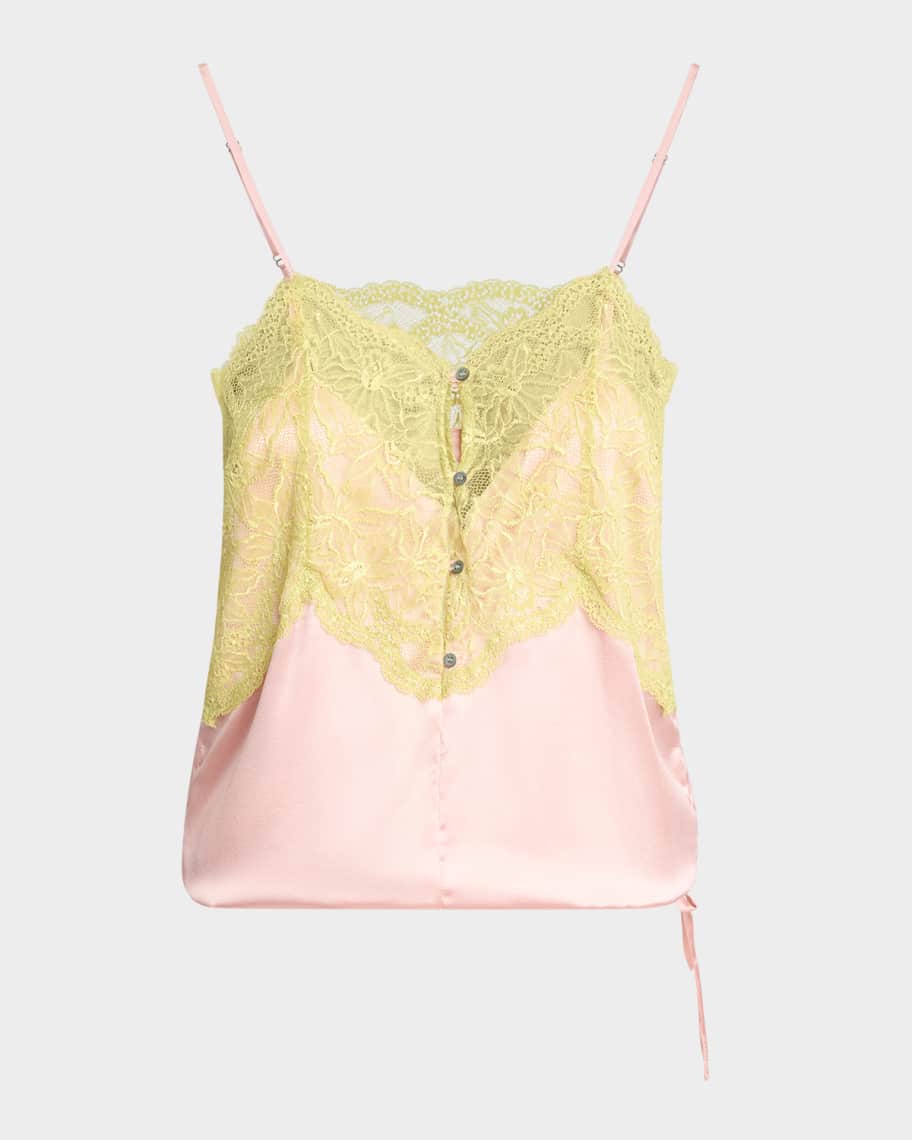 Dries Van Noten Callie Lace-Inset Silk Bubble Cami Top | Neiman Marcus