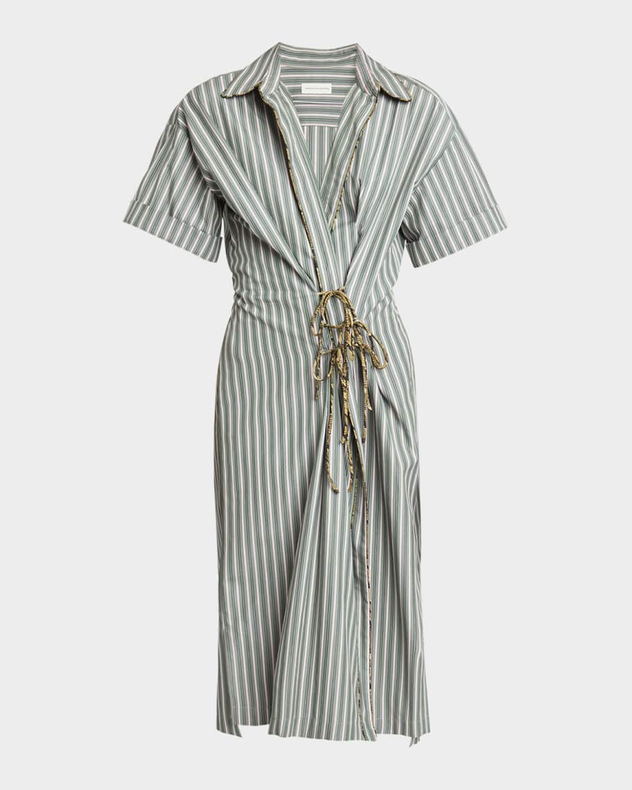Dries Van Noten Delicky Striped Wrap Shirtdress | Neiman Marcus