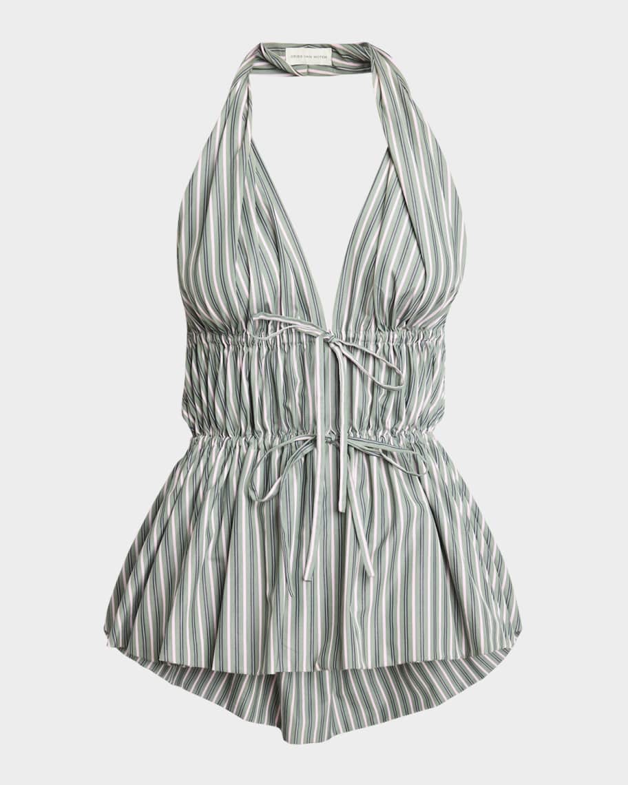 【Dries Van Noten】セミシアーナイロンメッシュ タートルネック Dries Van Noten Ceana Stripe Halter Top | Neiman Marcus