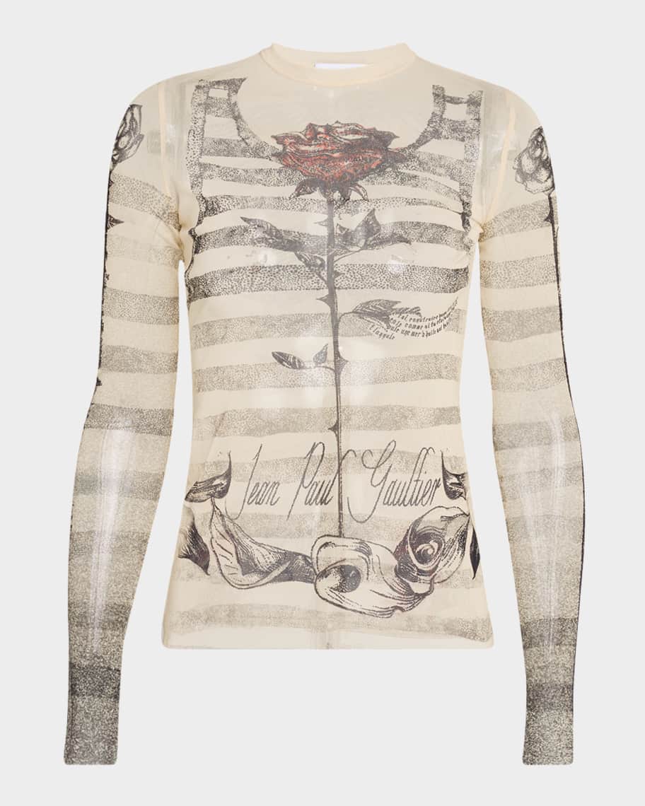 Jean Paul Gaultier Tattoo Mariniere Mesh Long-Sleeve Top | Neiman