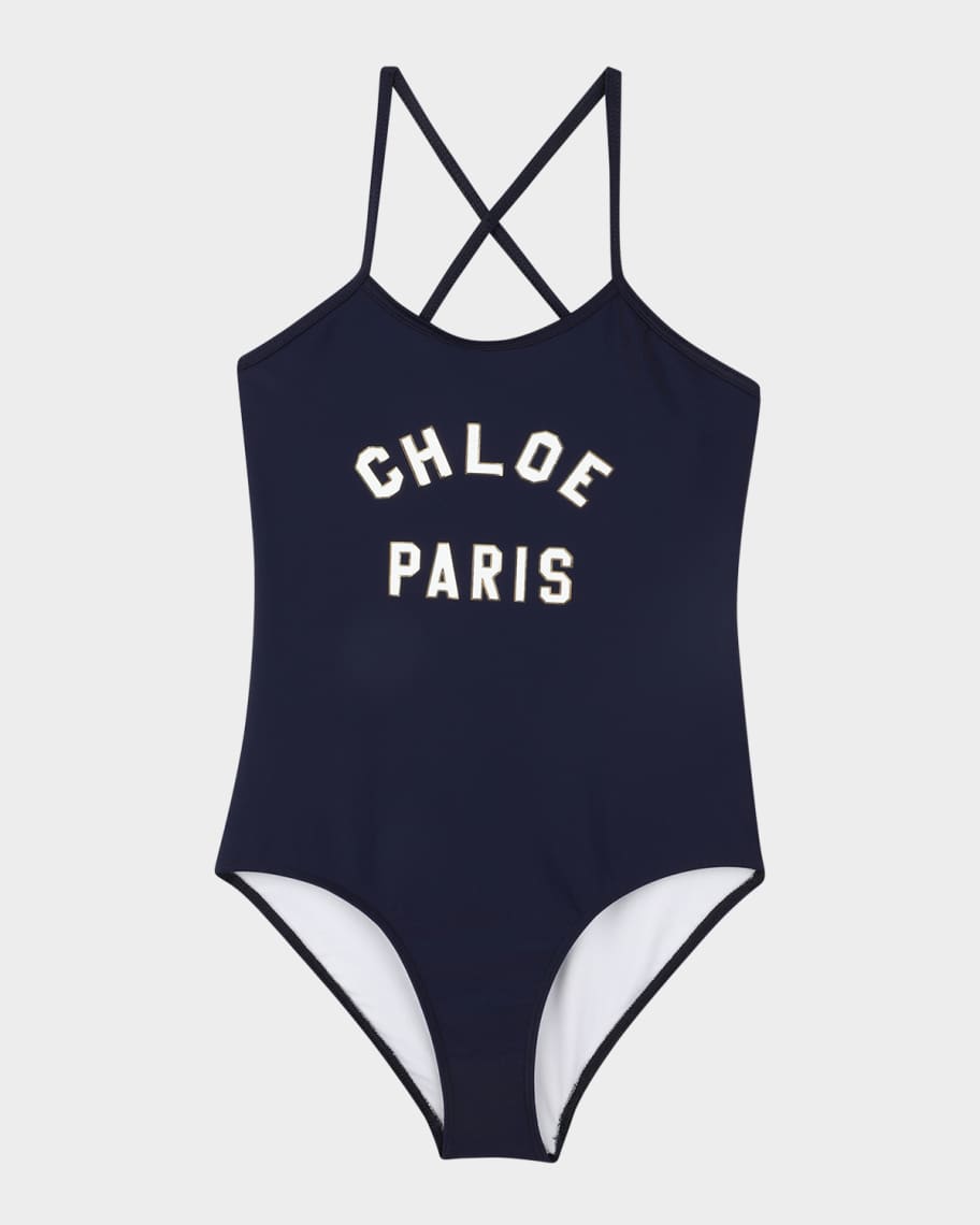 Girl's One Piece Logo-Print Swimsuit, Size 4-6