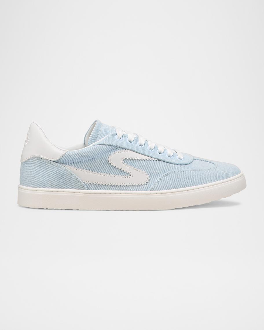 Stuart Weitzman Runaround Denim Leather Low-Top Sneakers | Neiman Marcus