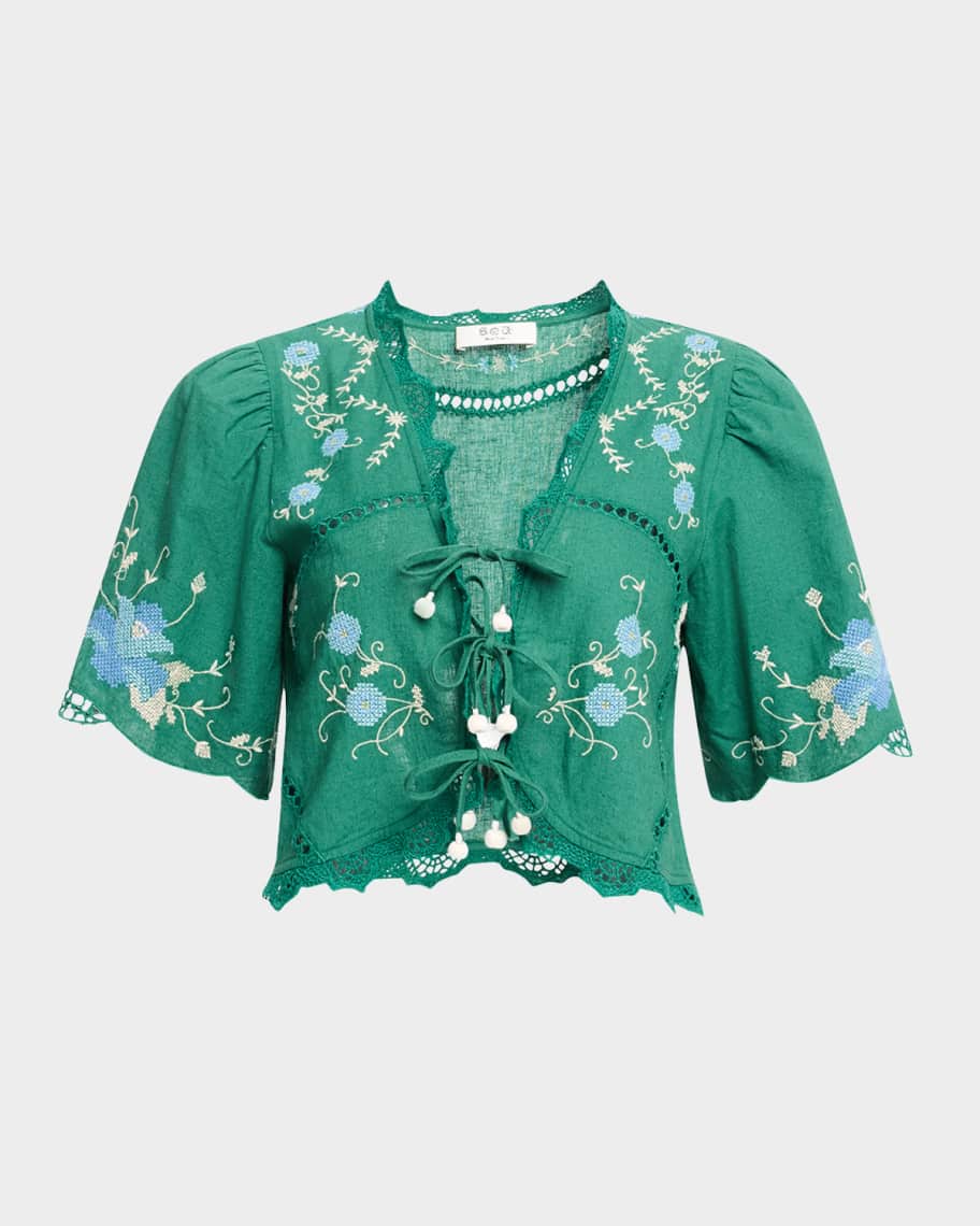 Vesna Embroidered Tie-Front Top