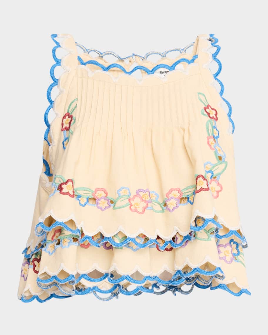 Selena Embroidered Taffeta Peplum Tank Top