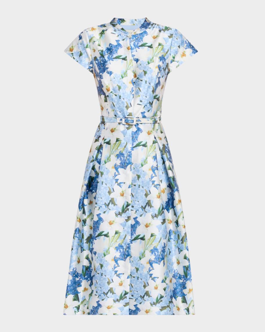 SACHIN & BABI Martine Pleated Floral-Print Mikado Midi Dress | Neiman Marcus