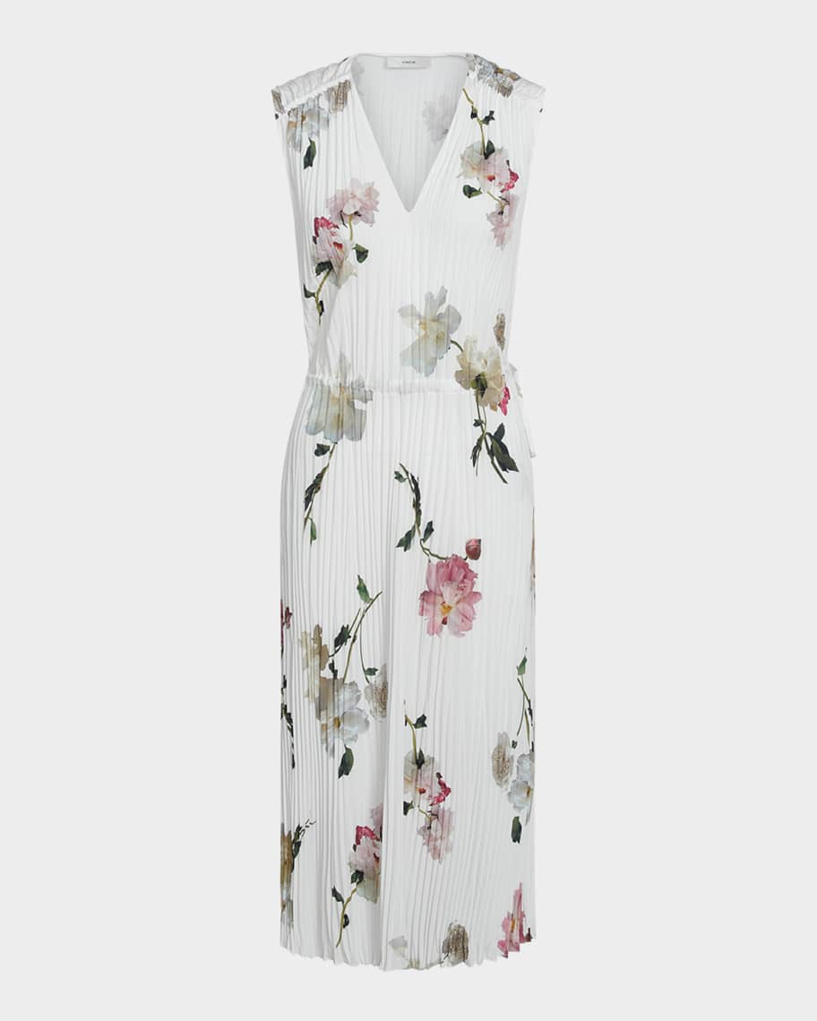 V-neck Cap Sleeves Pleated Floor-length Dress Marigold