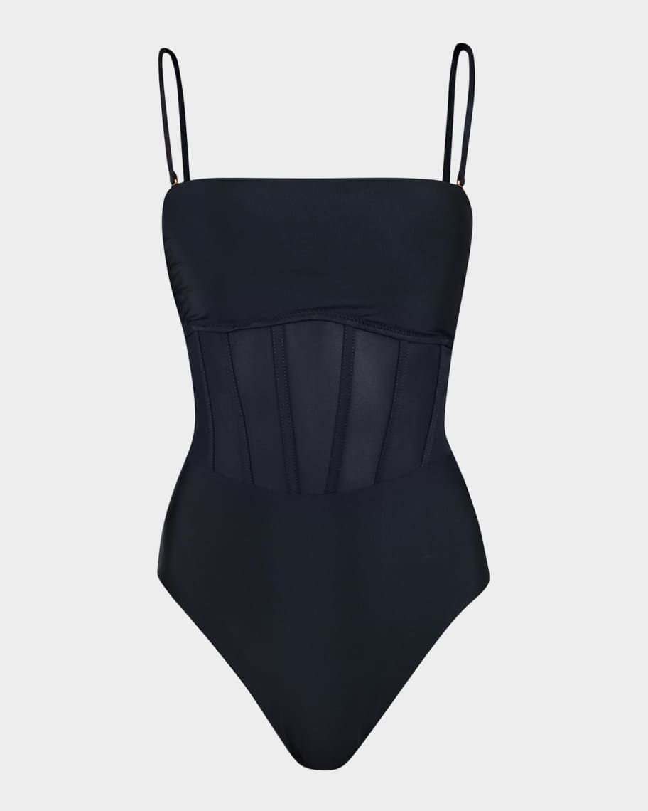 Sunshine 79 Solid Mesh Bandeau One-Piece Swimsuit | Neiman Marcus