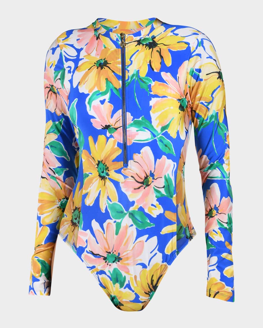 Tea Collection Rash Guard One-Piece Swimsuit - Sunflowers