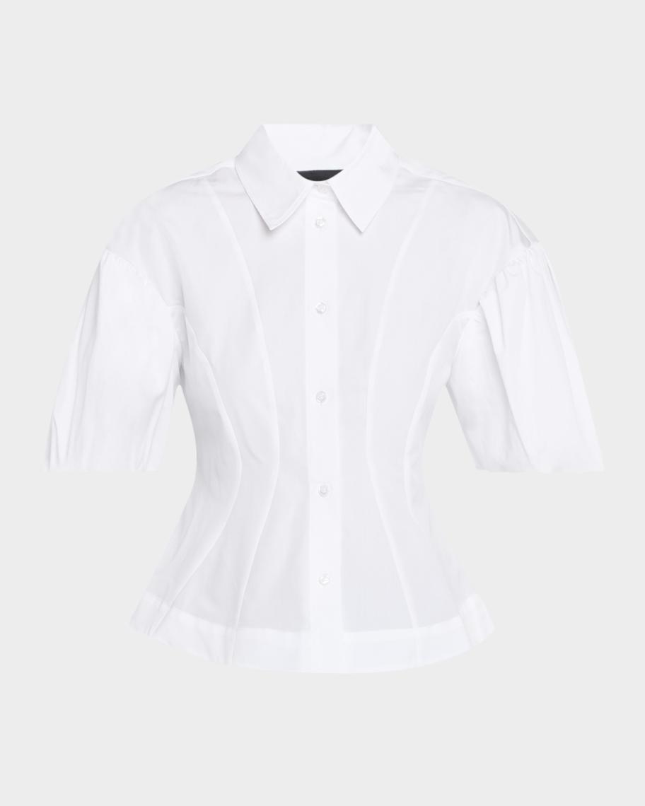 Simone Rocha Puff-Sleeve Button-Down Peplum Shirt | Neiman Marcus