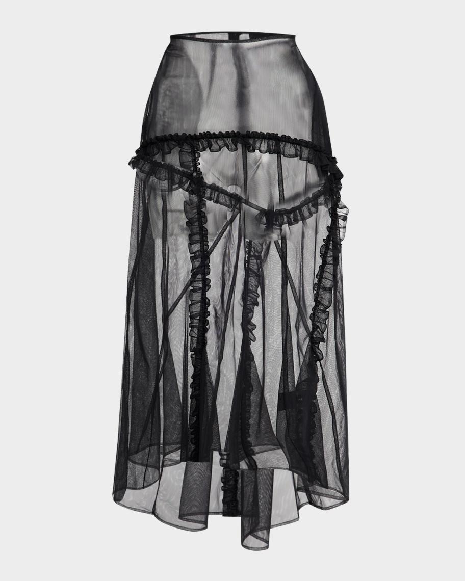 Simone Rocha Ruffle Paneled Sheer Midi Skirt | Neiman Marcus