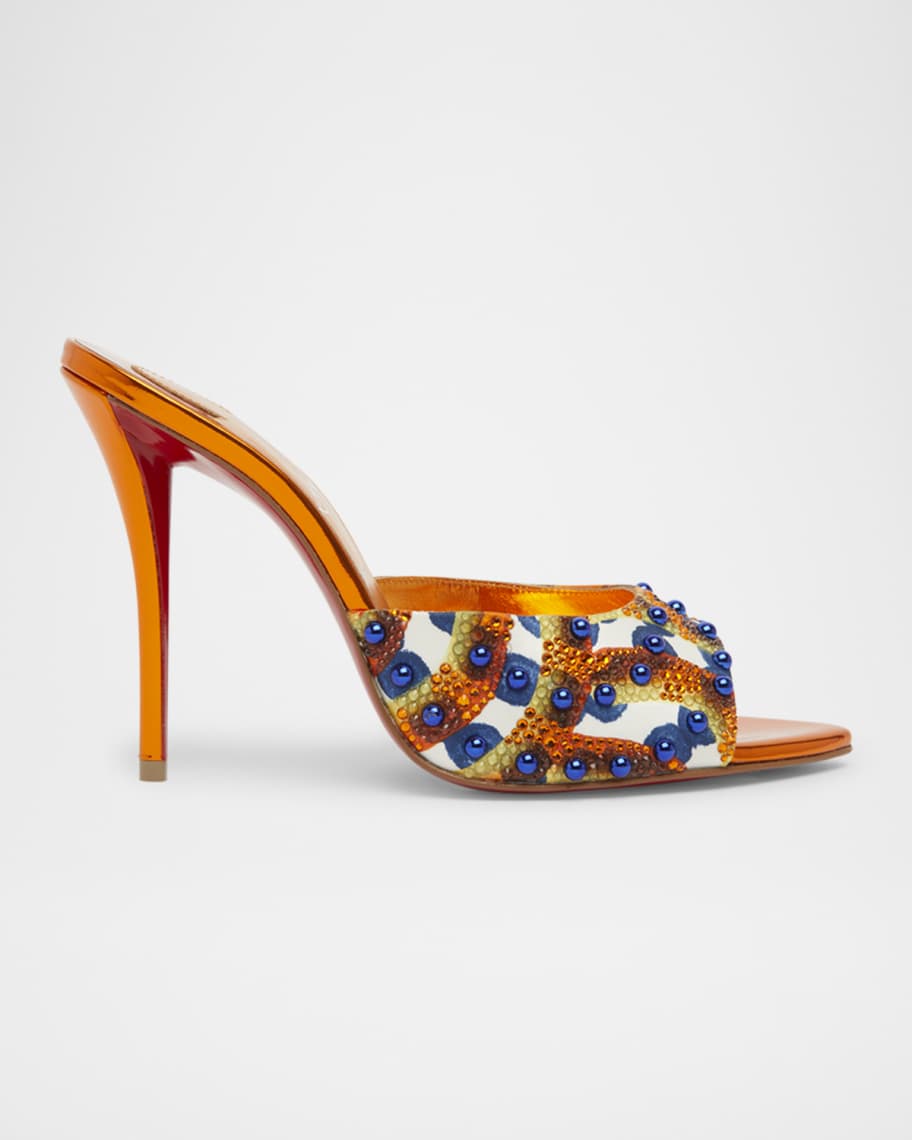 CHRISTIAN LOUBOUTIN メタリック スリッホン サンタル Christian Louboutin Miss Z Beaded Red Sole Mule Sandals