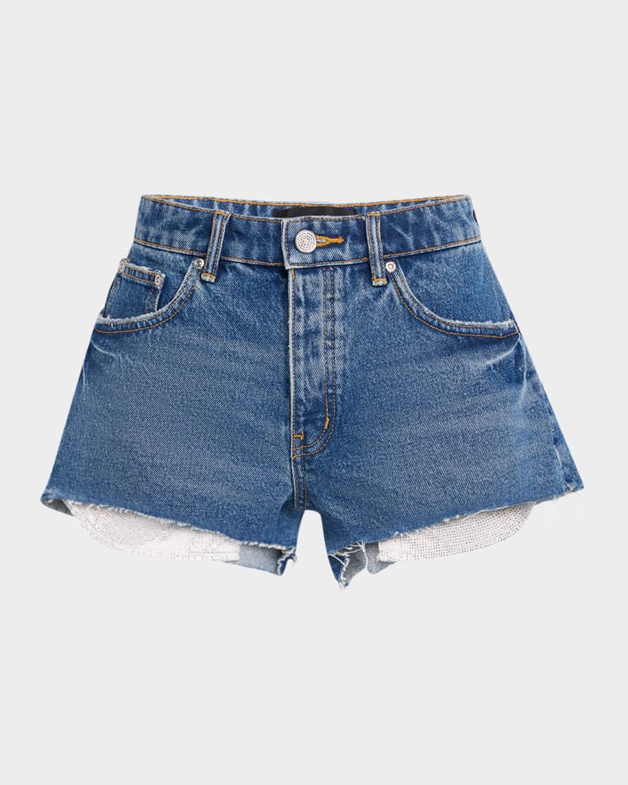 【MODIMOOD】CUT DETAIL DENIM HALF PANTS Down For It Mid-Rise Cutoff Denim Shorts | Windsor