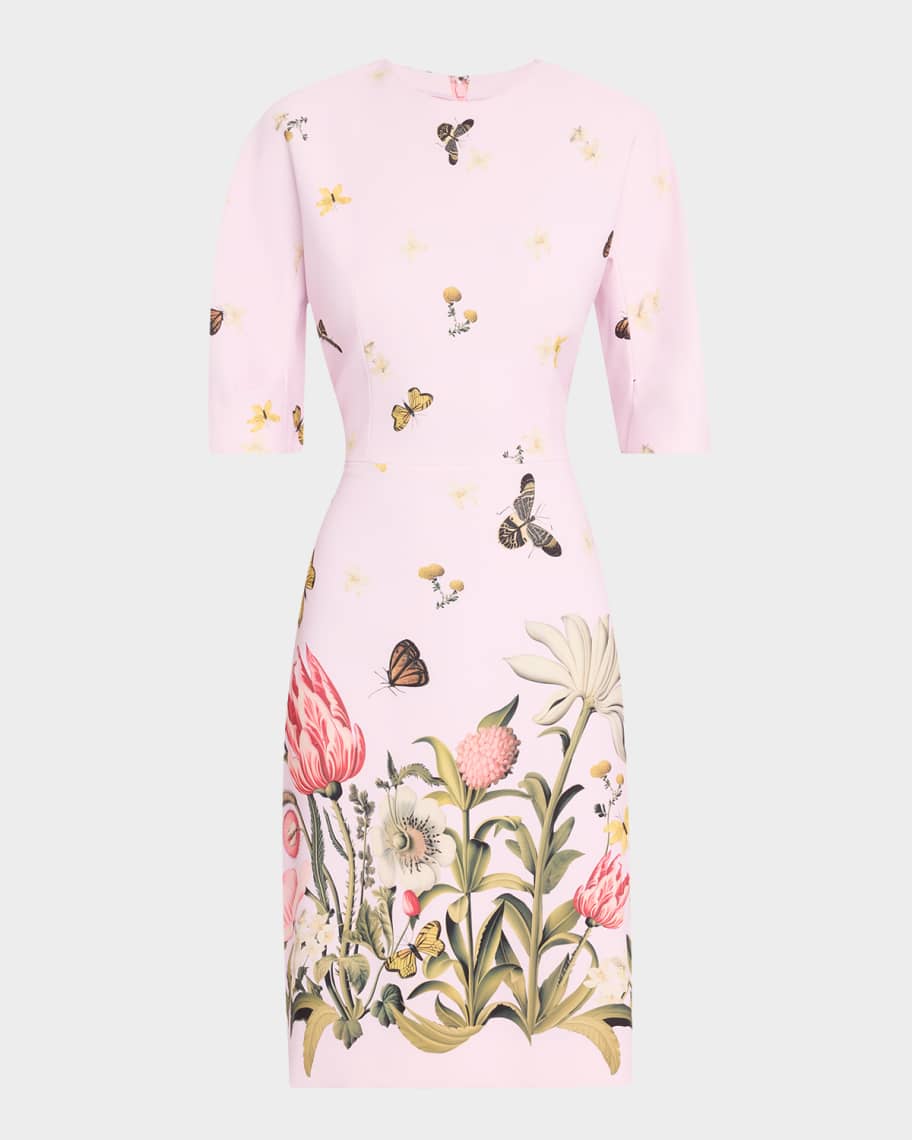 Floral & Butterfly-Print Crepe Dress
