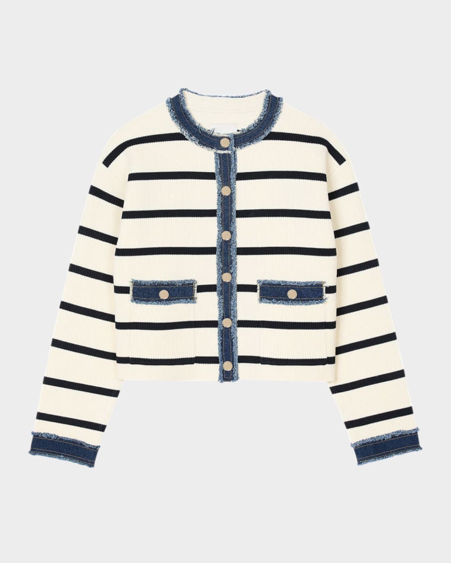 サンドロ　カーディガン Sandro Letouquet Striped Denim-Trim Cardigan | Neiman Marcus