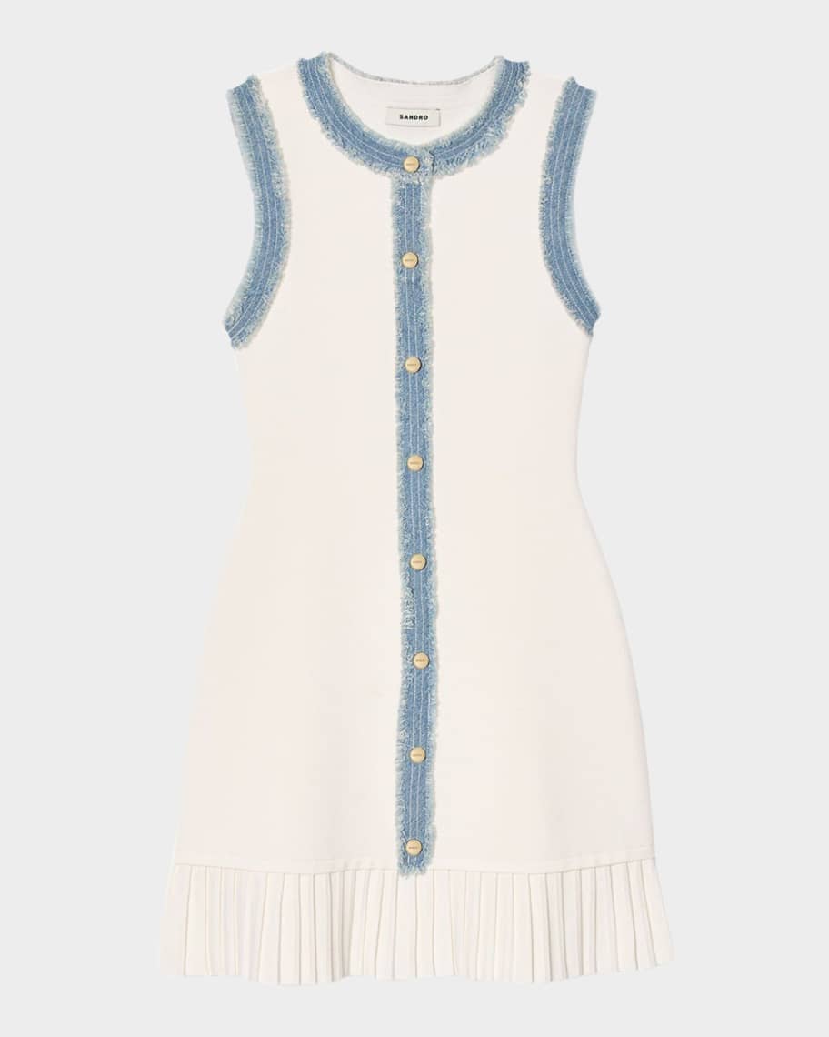 Sandro Acapulco Knit Denim-Trim Mini Dress | Neiman Marcus