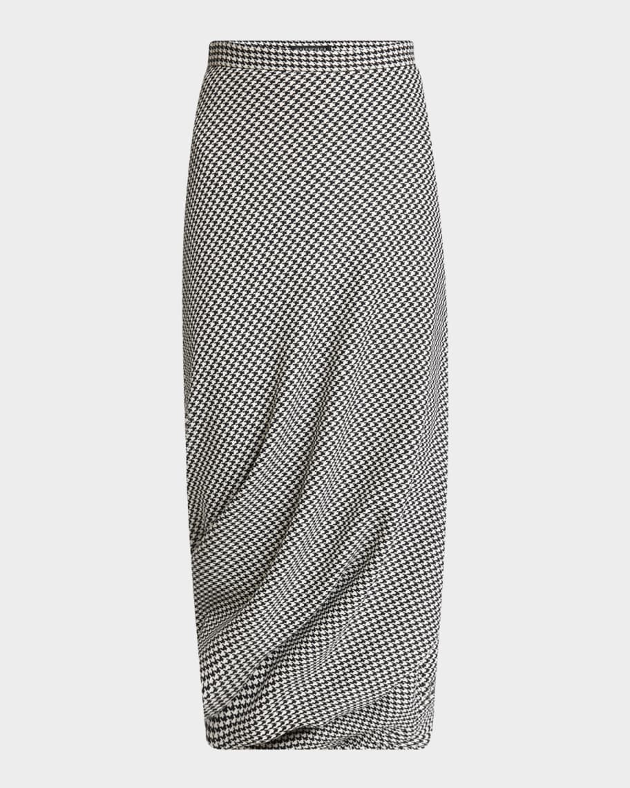 Balenciaga Twisted Houndstooth Tailored Midi Skirt | Neiman