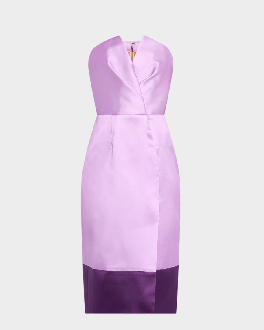 Strapless Folded Bustier Silk Midi Dress